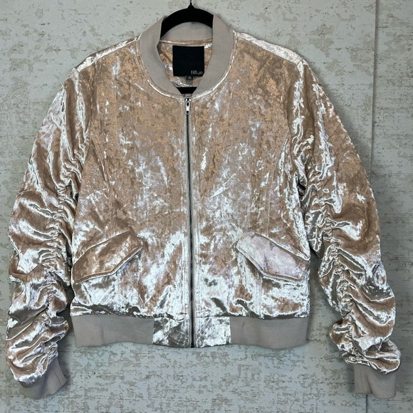 Crushed Velvet Ruched Bomber Jacket Medium Boho Retro Fairy Punk Disco Fate LFD - Picture 4 of 16